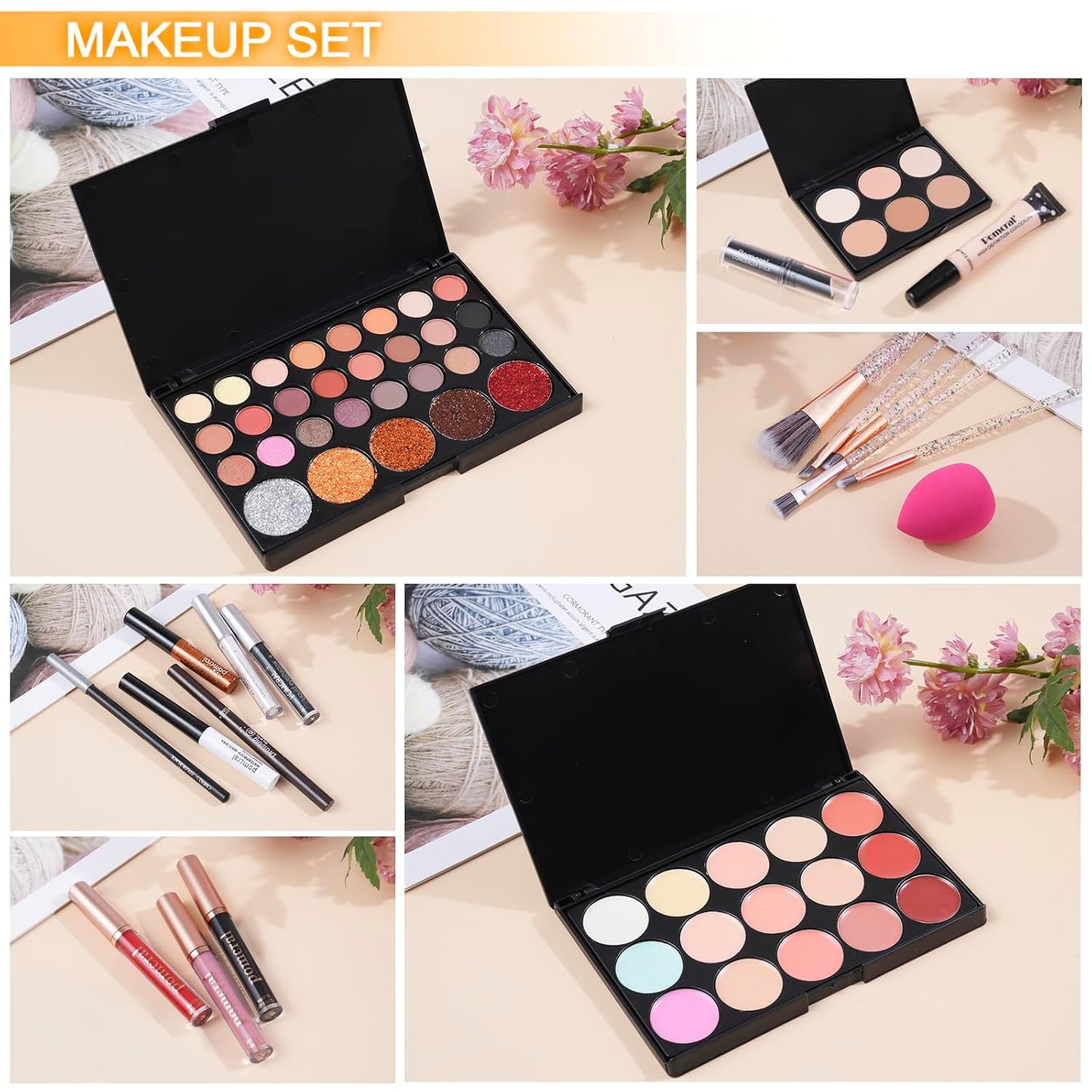 Professional Make up Kit,Makeup Kit for Girls, Makeup Set for Women Eyeshadow Palettes, Lip Colors, Makeup Brush Set,Makeup Bag (Pink)