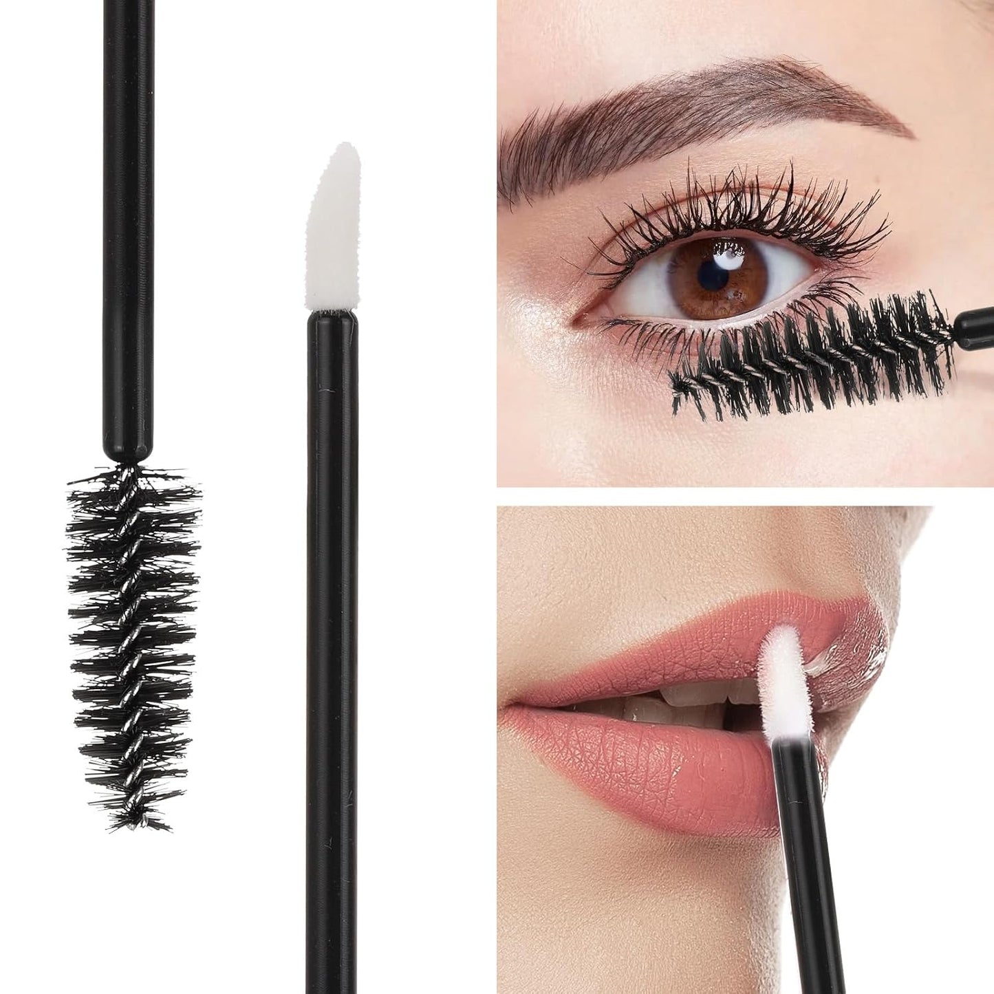 100 Pcs Disposable Mascara Wands Dual Ended Eyelash Brush Lip Brush, Lipstick Applicator Eyebrow Spoolies for Eyelash Extensions, Portable Makeup Brush for Eyebrow, Lip - Black