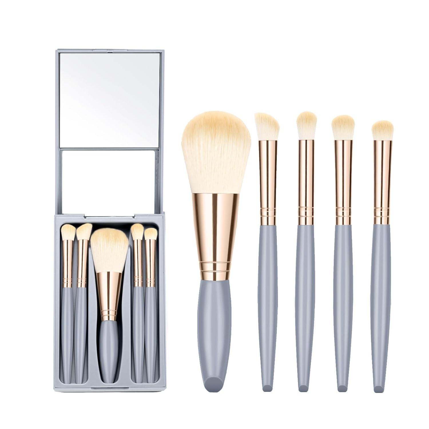 Eye Shadow Brush Set，Travel Makeup Brush Set with Case，Teen Brushes Makeup with Mirror，Kids Small Makeup Brush Kit，Girls Cosmetic Eyeshadow Brushes for Purse, Make up Brushed (Blue)