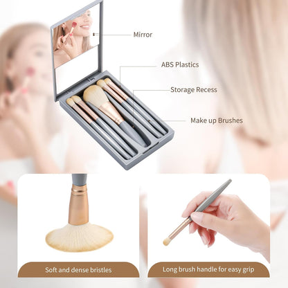 Eye Shadow Brush Set，Travel Makeup Brush Set with Case，Teen Brushes Makeup with Mirror，Kids Small Makeup Brush Kit，Girls Cosmetic Eyeshadow Brushes for Purse, Make up Brushed (Blue)