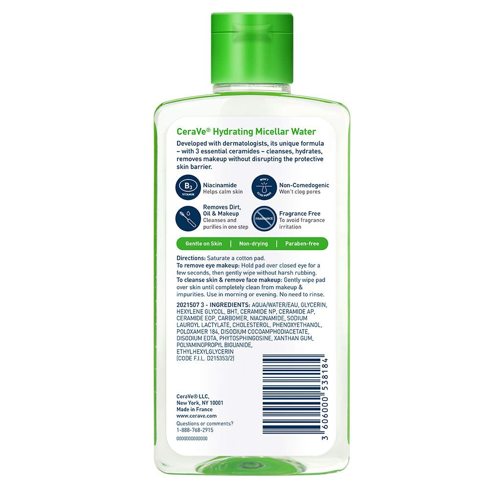 Micellar Water, Hydrating Facial Cleanser & Eye Makeup Remover, 10Oz | Rinse-Free Skin Care Formula with Ceramides and Glycerin Acts as a Gentle Daily Makeup Remover Suitable for Sensitive Skin