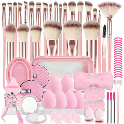 80PCS Makeup Brushes, Makeup Brush Set Professional Makeup Kit Multi-Functional Makeup Tool Set with Case Facial Makeup Accessories,Brush Set Eye & Makeup Sponge(Pink)
