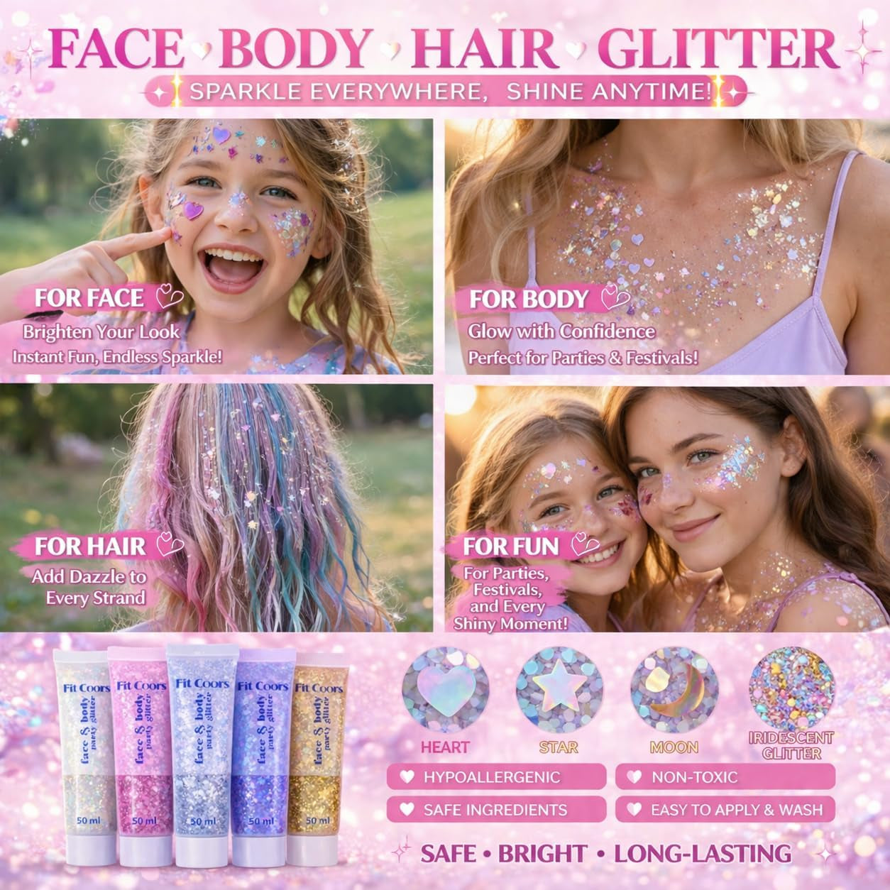 Patriotic Red White and Blue Face Hair Glitter Gel, 4Th of July Accessories 100Ml Sparkling Hair Body Glitter for Women Kids Makeup World Cup Team USA Independence Day Celebration(Usa+Usa)