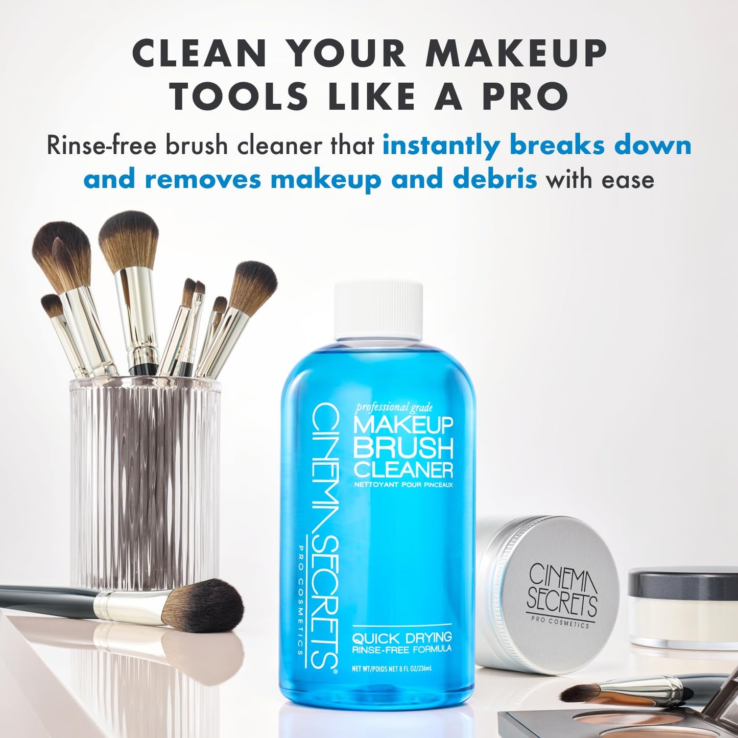 Original Blue Vanilla Makeup Brush Cleaner Solution - Professional Cleanser for Makeup Brushes - Quick-Drying, Rinse-Free Formula - Removes Stubborn Waterproof Make up (16 Fl Oz)