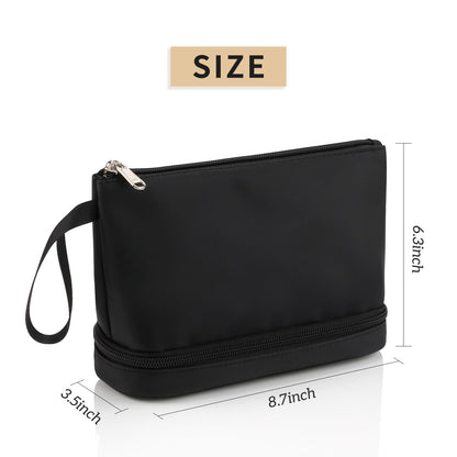 Small Makeup Bag 2 Layers Travel Cosmetic Bag with Makeup Brush Compartment | Compact Lightweight Portable Convenient Brushes Separate Organizer Travel Essentials Gifts for Women/Girls