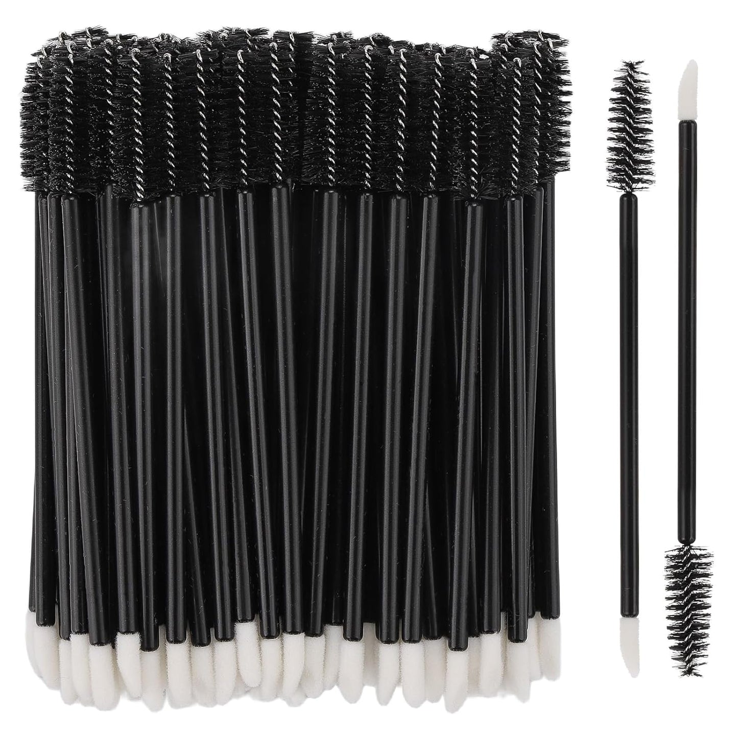 100 Pcs Disposable Mascara Wands Dual Ended Eyelash Brush Lip Brush, Lipstick Applicator Eyebrow Spoolies for Eyelash Extensions, Portable Makeup Brush for Eyebrow, Lip - Black