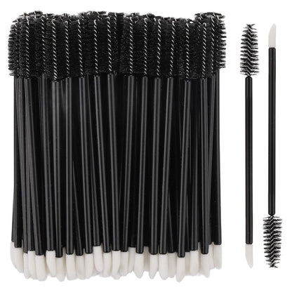 100 Pcs Disposable Mascara Wands Dual Ended Eyelash Brush Lip Brush, Lipstick Applicator Eyebrow Spoolies for Eyelash Extensions, Portable Makeup Brush for Eyebrow, Lip - Black