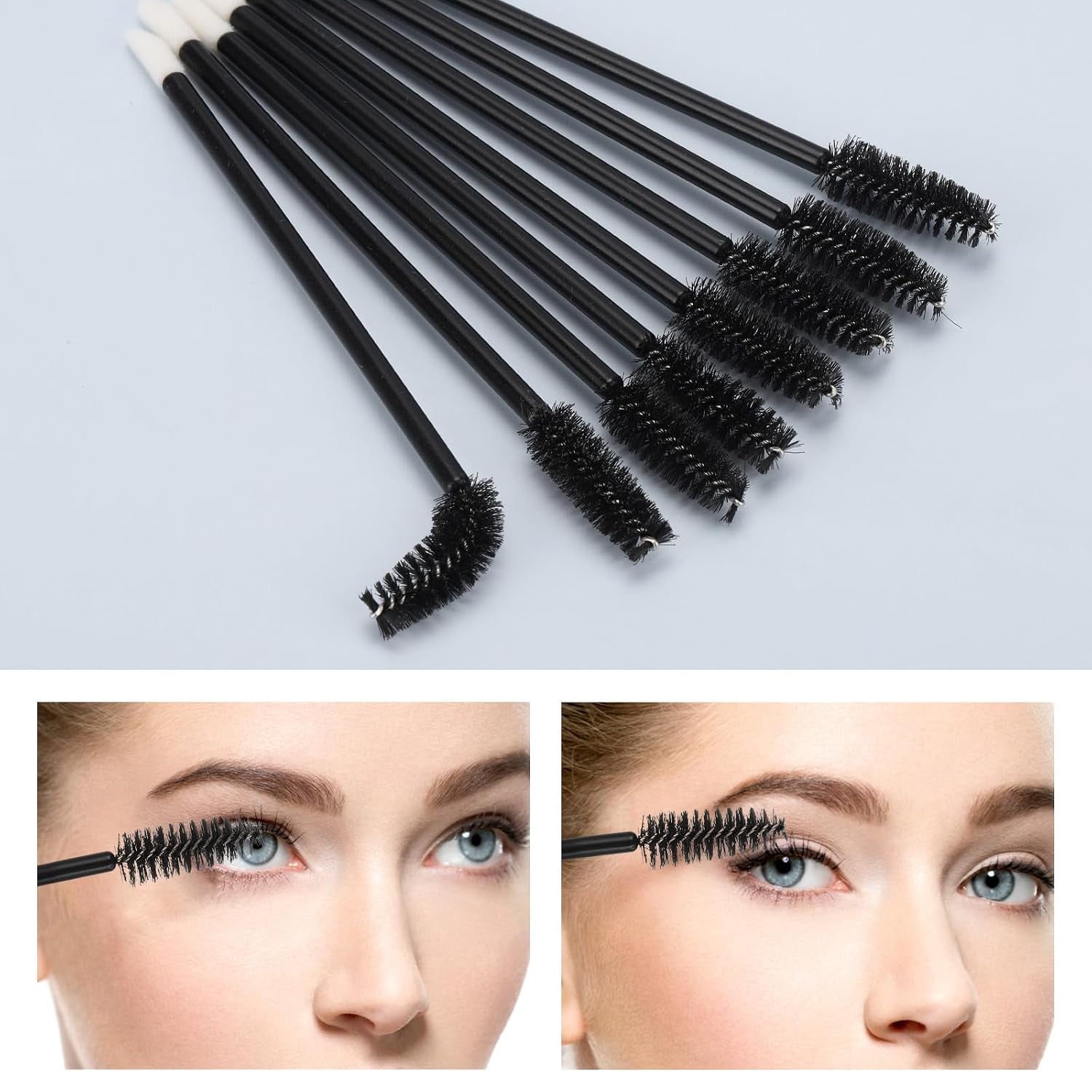 100 Pcs Disposable Mascara Wands Dual Ended Eyelash Brush Lip Brush, Lipstick Applicator Eyebrow Spoolies for Eyelash Extensions, Portable Makeup Brush for Eyebrow, Lip - Black