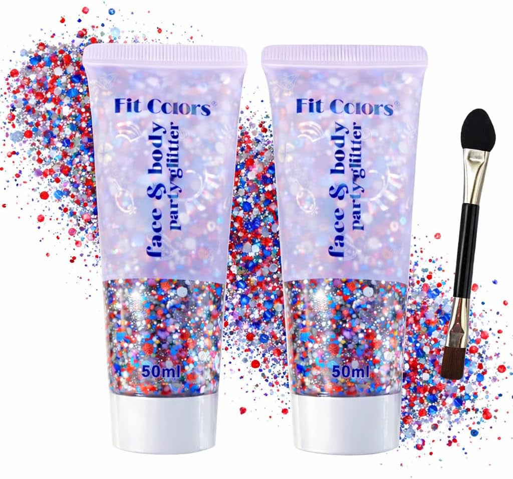 Patriotic Red White and Blue Face Hair Glitter Gel, 4Th of July Accessories 100Ml Sparkling Hair Body Glitter for Women Kids Makeup World Cup Team USA Independence Day Celebration(Usa+Usa)